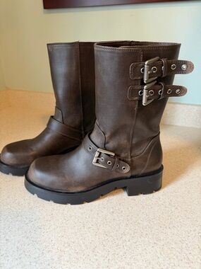 ZARA sz 39 Brown Buckle Mid-Calf Women’s Boots (like 8.5)